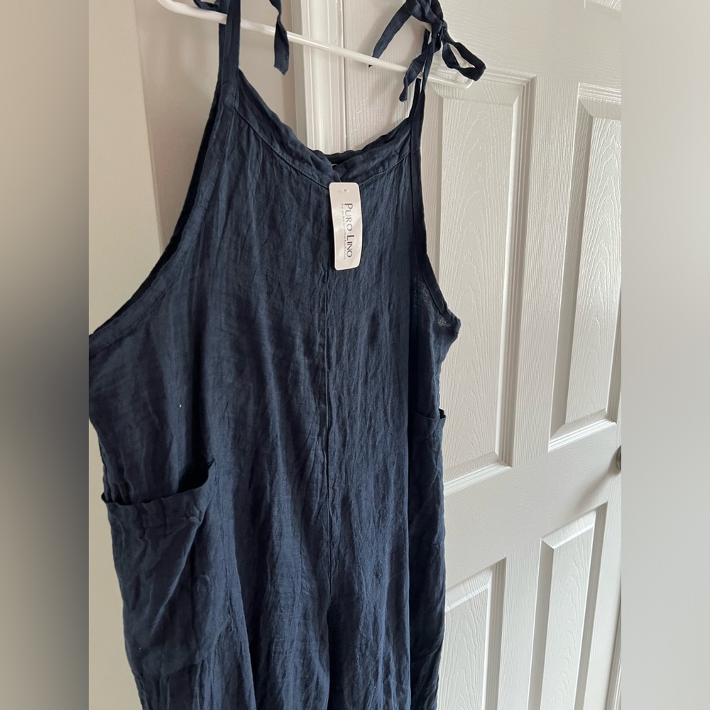NWT Linen Wide-legged overalls with ties